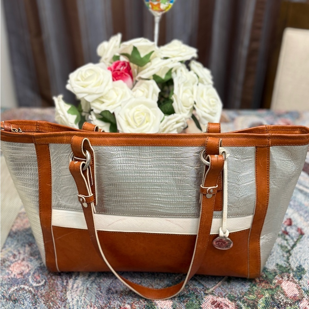 Brahmin Asher Silver  Brown and White Women's Tote Bag